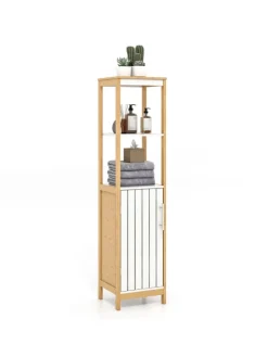 COSTWAY Badmöbel|Badezimmermöbel<Badezimmerschrank 30x30x129cm in Beige