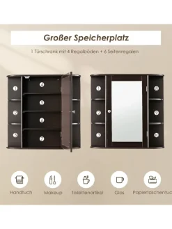 COSTWAY Badmöbel<Badezimmerspiegelschrank in Braun