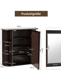 COSTWAY Badmöbel<Badezimmerspiegelschrank in Braun