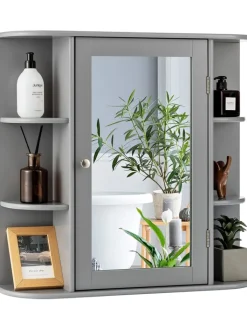 COSTWAY Badezimmermöbel<Badezimmerspiegelschrank in Grau