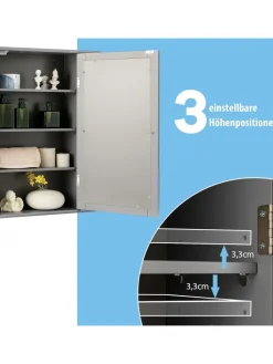 COSTWAY Badezimmermöbel<Badezimmerspiegelschrank in Grau