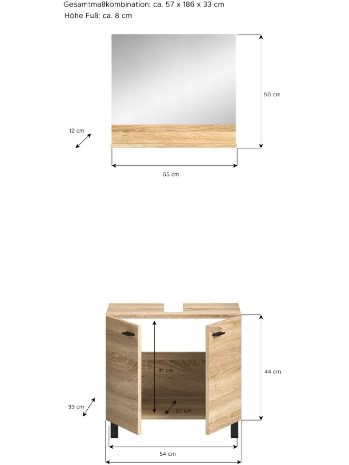 xonox.home Badezimmermöbel<Badkombination in Eiche Sonoma Nachbildung - (B) 57 x (H) 186 x (T) 33