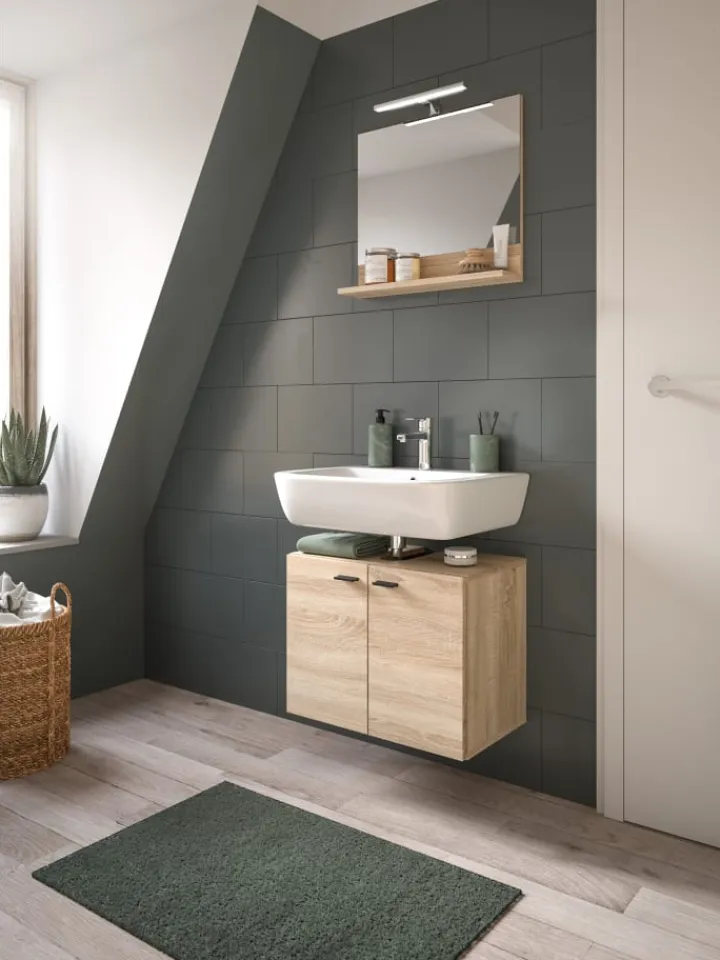 xonox.home Badezimmermöbel<Badkombination in Eiche Sonoma Nachbildung - (B) 57 x (H) 186 x (T) 33