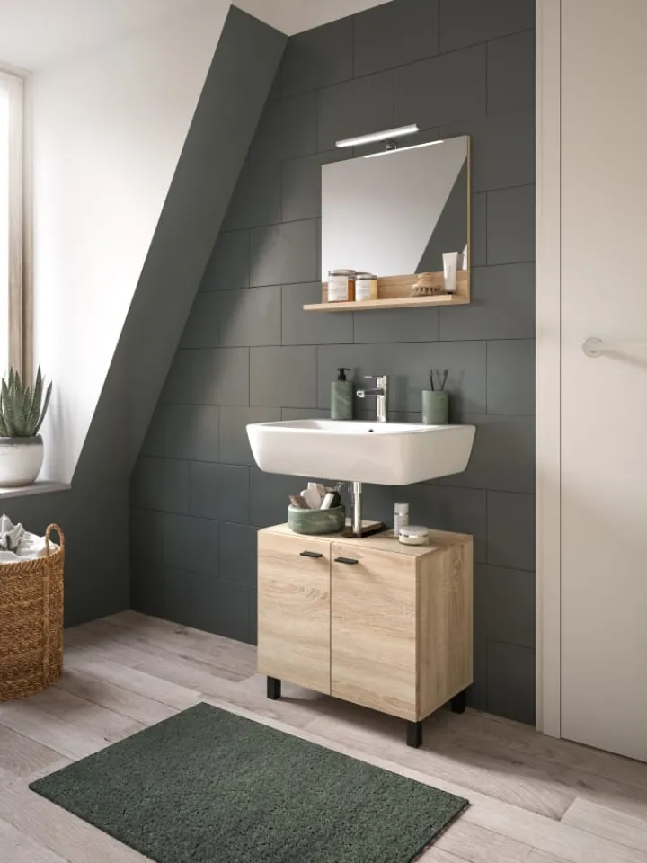 xonox.home Badezimmermöbel<Badkombination in Eiche Sonoma Nachbildung - (B) 57 x (H) 186 x (T) 33