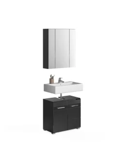 xonox.home Badezimmermöbel<Badkombination in schwarz/schwarz hochglanz - (B) 60 x (H) 182 x (T) 34