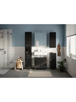 xonox.home Badezimmermöbel<Badkombination in schwarz/schwarz hochglanz - (B) 60 x (H) 182 x (T) 34
