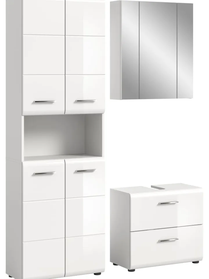 xonox.home Badezimmermöbel<Badkombination in Weiß/Weiß Hochglanz - (B) 135 x (H) 185 x (T) 30
