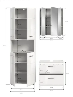 xonox.home Badezimmermöbel<Badkombination in Weiß/Weiß Hochglanz - (B) 135 x (H) 185 x (T) 30