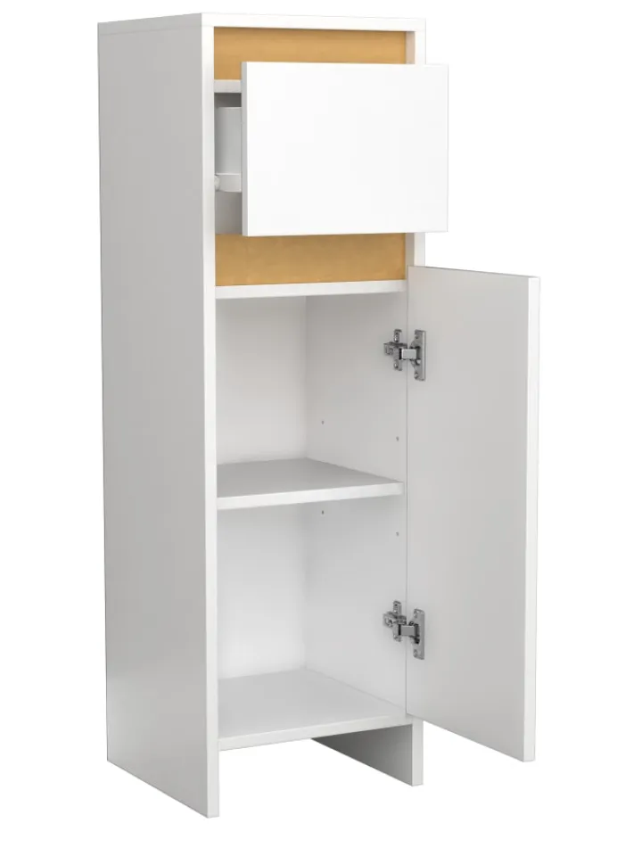 VCM Badmöbel<Badmöbel Midischrank Badschrank Schublade Malira in Weiß / Honig-Eiche