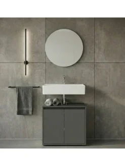 KADIMA DESIGN Badezimmermöbel<Badmöbel Set 2-tlg. Waschbeckunterschrank, Runder Spiegel, Badset in Graphit