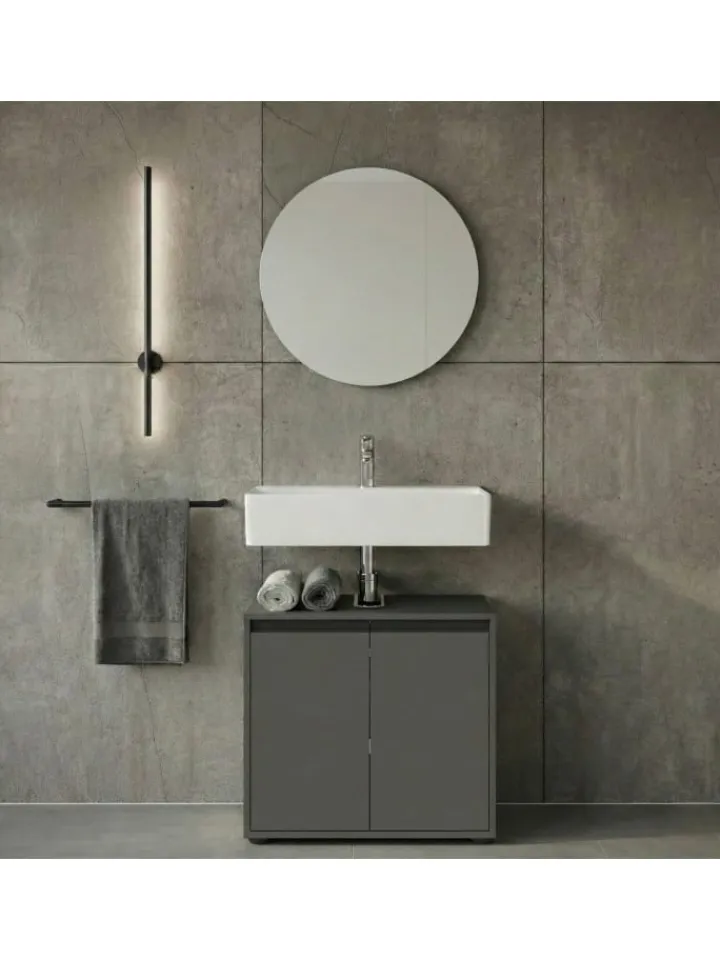 KADIMA DESIGN Badezimmermöbel<Badmöbel Set 2-tlg. Waschbeckunterschrank, Runder Spiegel, Badset in Graphit