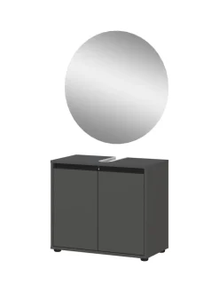KADIMA DESIGN Badezimmermöbel<Badmöbel Set 2-tlg. Waschbeckunterschrank, Runder Spiegel, Badset in Graphit