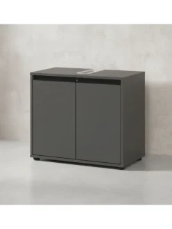 KADIMA DESIGN Badezimmermöbel<Badmöbel Set 2-tlg. Waschbeckunterschrank, Runder Spiegel, Badset in Graphit