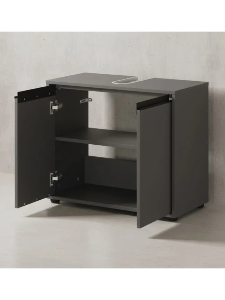 KADIMA DESIGN Badezimmermöbel<Badmöbel Set 2-tlg. Waschbeckunterschrank, Runder Spiegel, Badset in Graphit