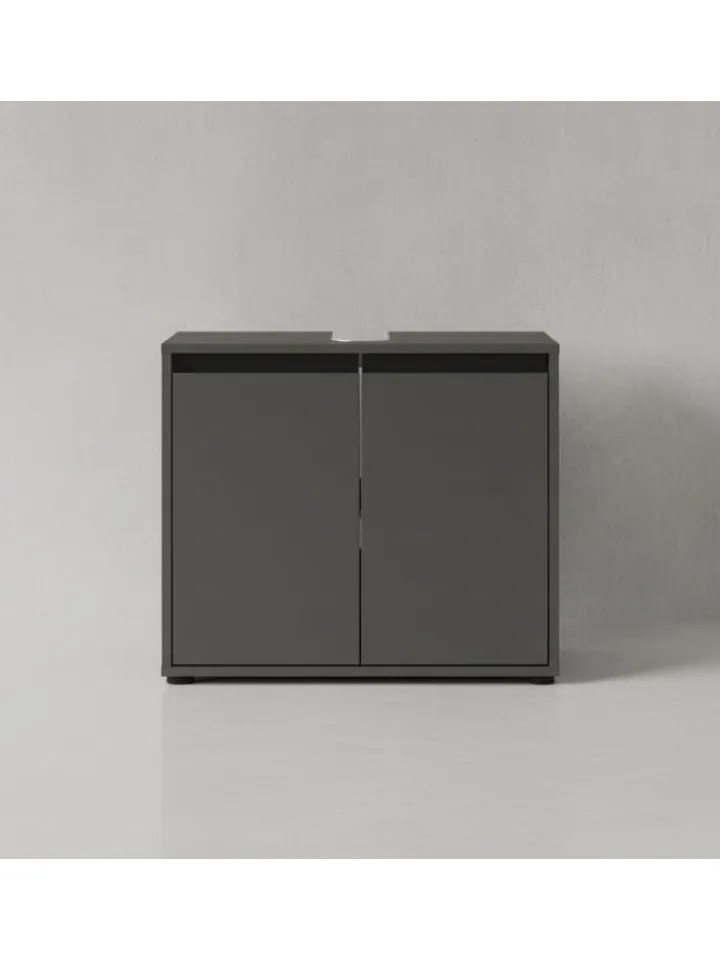 KADIMA DESIGN Badezimmermöbel<Badmöbel Set 2-tlg. Waschbeckunterschrank, Runder Spiegel, Badset in Graphit