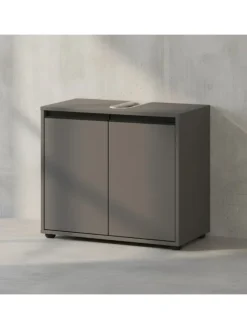 KADIMA DESIGN Badezimmermöbel<Badmöbel Set 2-tlg. Waschbeckunterschrank, Runder Spiegel, Badset in Graphit