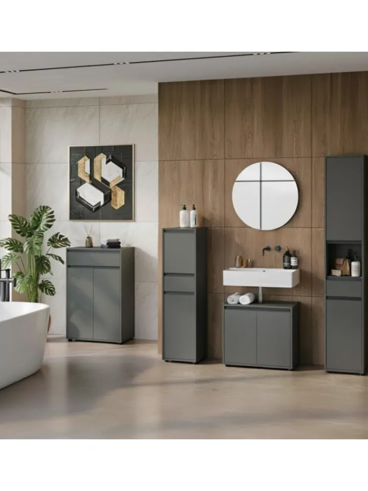 KADIMA DESIGN Badezimmermöbel<Badmöbel Set 5-tlg. XXL Badschrank Unterschrank Badkommode Badset in Graphit
