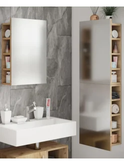 VCM Badmöbel|Badezimmermöbel<Badmöbel Spiegelschrank Spiegel Flandu XL in Honig-Eiche