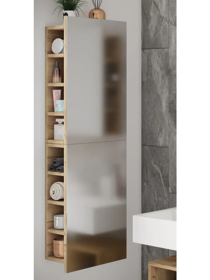 VCM Badmöbel|Badezimmermöbel<Badmöbel Spiegelschrank Spiegel Flandu XL in Honig-Eiche