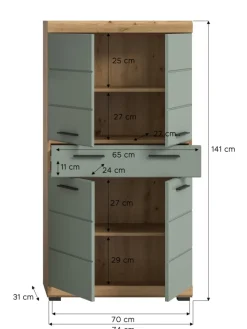 xonox.home Badezimmermöbel|Badmöbel<Badmidischrank in Artisan Eiche/Salbei - (B) 74 x (H) 141 x (T) 31
