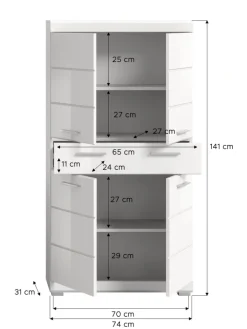 xonox.home Badmöbel|Badezimmermöbel<Badmidischrank in weiß/weiß hochglanz - (B) 74 x (H) 141 x (T) 31