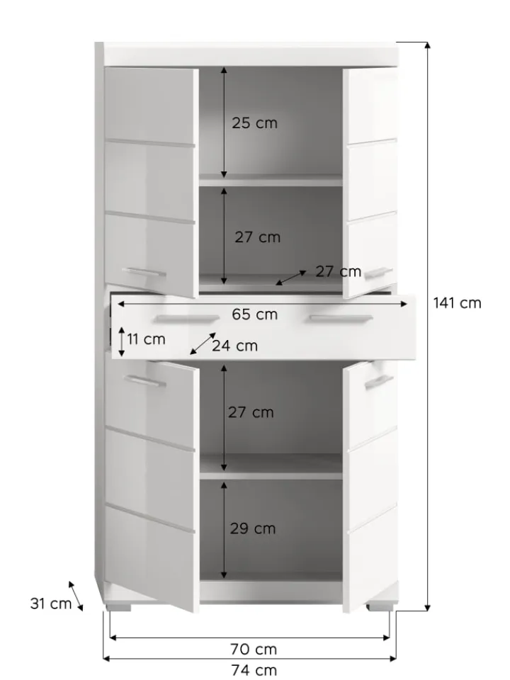 xonox.home Badmöbel|Badezimmermöbel<Badmidischrank in weiß/weiß hochglanz - (B) 74 x (H) 141 x (T) 31