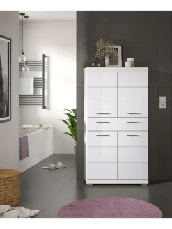 xonox.home Badmöbel|Badezimmermöbel<Badmidischrank in weiß/weiß hochglanz - (B) 74 x (H) 141 x (T) 31