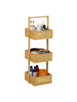 relaxdays Badezimmermöbel<Badregal in Natur - (B)27 x (H)83 x (T)26 cm