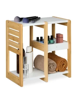 relaxdays Badmöbel<Badregal in Natur/ Weiß - (B)34 x (H)35 x (T)20 cm