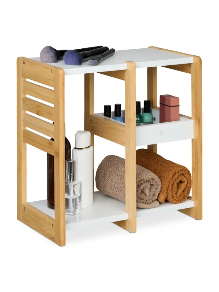 relaxdays Badmöbel<Badregal in Natur/ Weiß - (B)34 x (H)35 x (T)20 cm