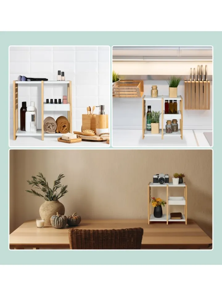 relaxdays Badmöbel<Badregal in Natur/ Weiß - (B)34 x (H)35 x (T)20 cm