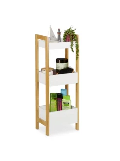 relaxdays Badmöbel|Badezimmermöbel<Badregal in Natur/ Weiß - (B)28 x (H)74,5 x (T)20 cm