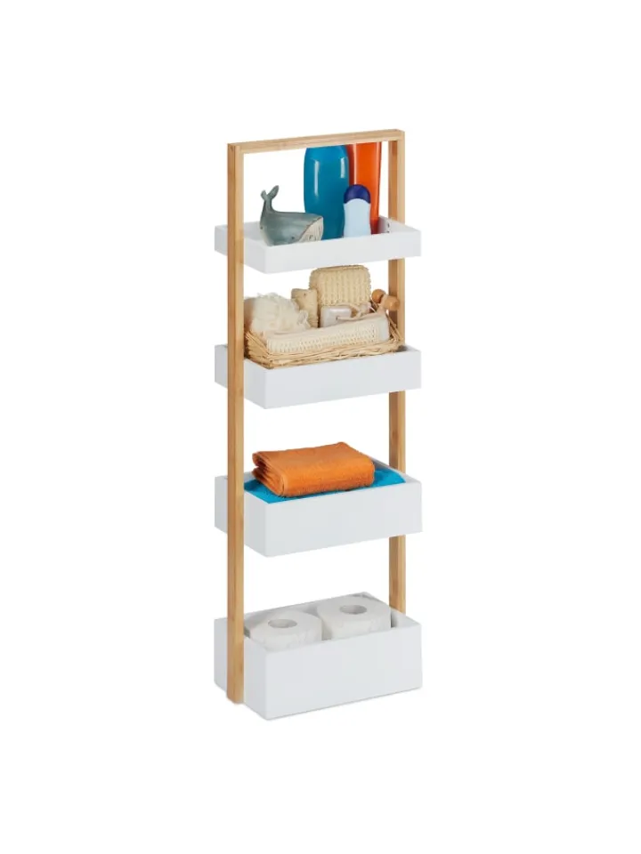 relaxdays Badmöbel<Badregal in Weiß/Natur - (B)30 x (H)88 x (T)18 cm