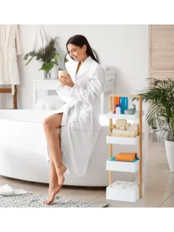 relaxdays Badmöbel<Badregal in Weiß/Natur - (B)30 x (H)88 x (T)18 cm