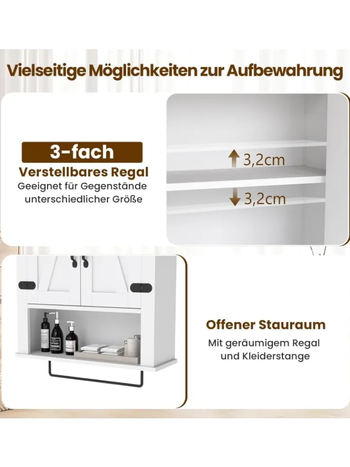 COSTWAY Badmöbel|Badezimmermöbel<Badschrank hängend 60 x 20 x 72,5 cm in Weiß