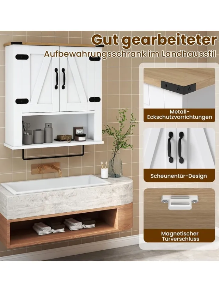 COSTWAY Badmöbel|Badezimmermöbel<Badschrank hängend 60 x 20 x 72,5 cm in Weiß