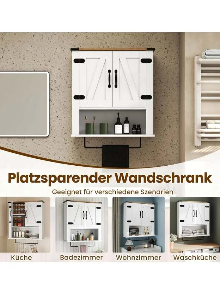 COSTWAY Badmöbel|Badezimmermöbel<Badschrank hängend 60 x 20 x 72,5 cm in Weiß