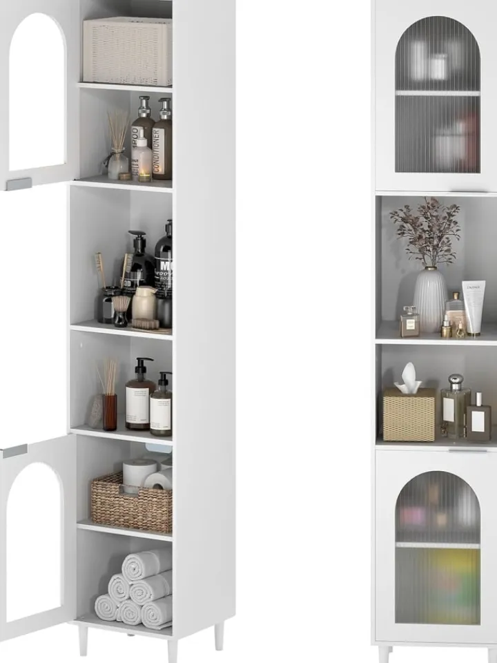COSTWAY Badezimmermöbel<Badschrank Hochschrank schmal in Weiß