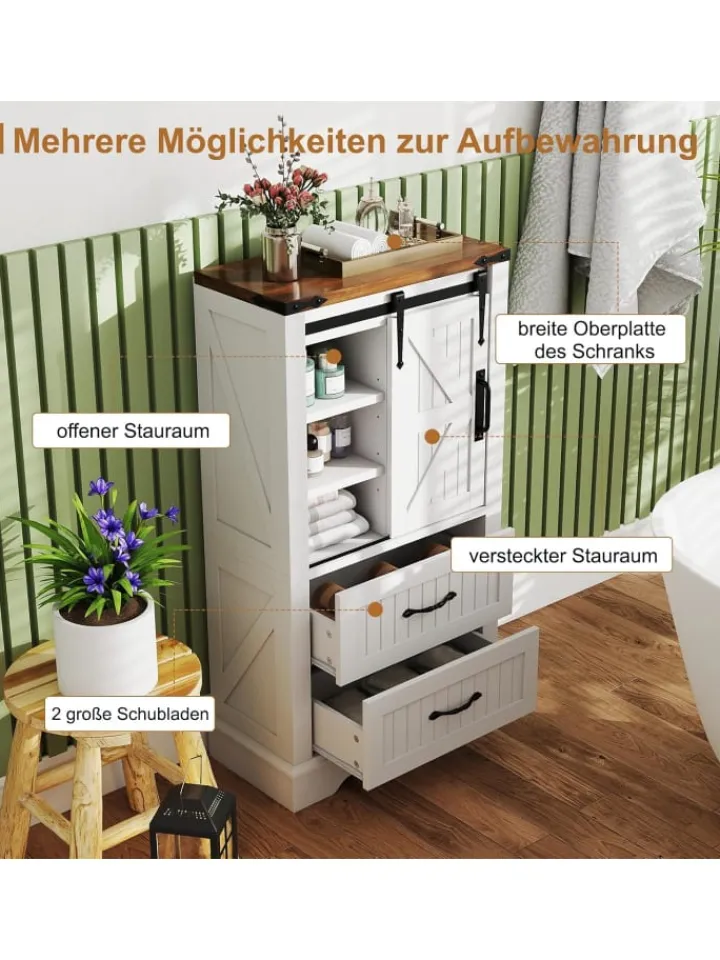 COSTWAY Badmöbel|Badezimmermöbel<Badschrank Holz 105cm in Weiß