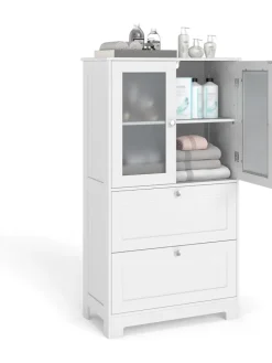 COSTWAY Badmöbel|Badezimmermöbel<Badschrank Holz in Weiß