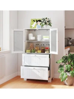 COSTWAY Badmöbel|Badezimmermöbel<Badschrank Holz in Weiß