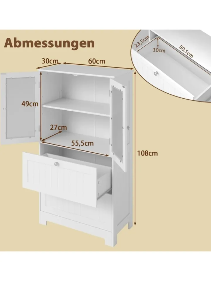 COSTWAY Badmöbel|Badezimmermöbel<Badschrank Holz in Weiß
