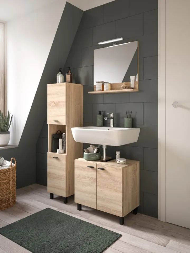 xonox.home Badezimmermöbel<Badschrank in Eiche Sonoma Nachbildung - (B) 30 x (H) 125 x (T) 29