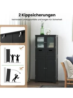 COSTWAY Badmöbel<Badschrank mit 2 Schubladen in Schwarz