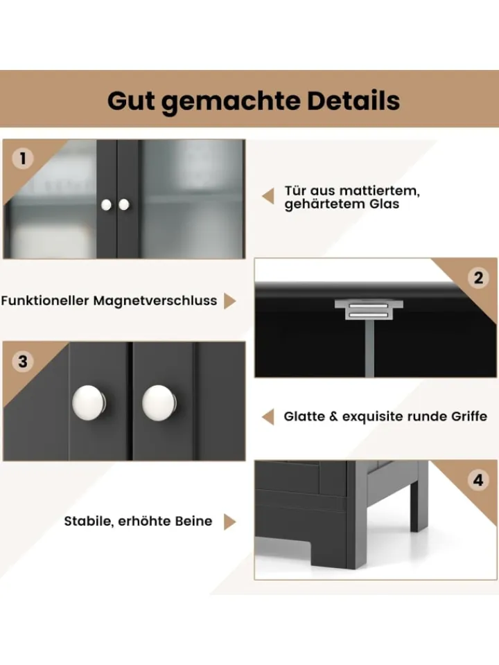 COSTWAY Badmöbel<Badschrank mit 2 Schubladen in Schwarz
