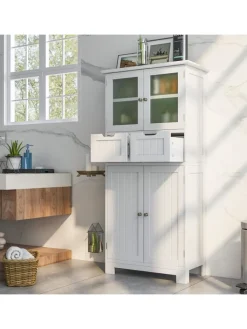 COSTWAY Badezimmermöbel|Badmöbel<Badschrank mit 2 Schubladen in Weiß