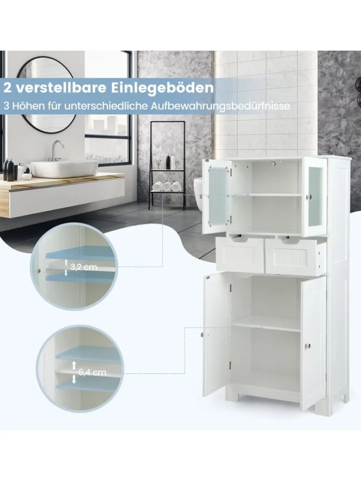 COSTWAY Badezimmermöbel|Badmöbel<Badschrank mit 2 Schubladen in Weiß