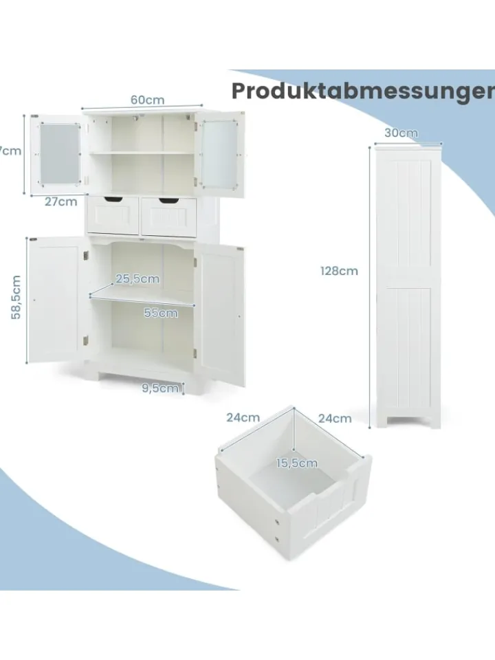 COSTWAY Badezimmermöbel|Badmöbel<Badschrank mit 2 Schubladen in Weiß