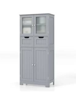 COSTWAY Badmöbel|Badezimmermöbel<Badschrank mit 2 Schubladen in Grau
