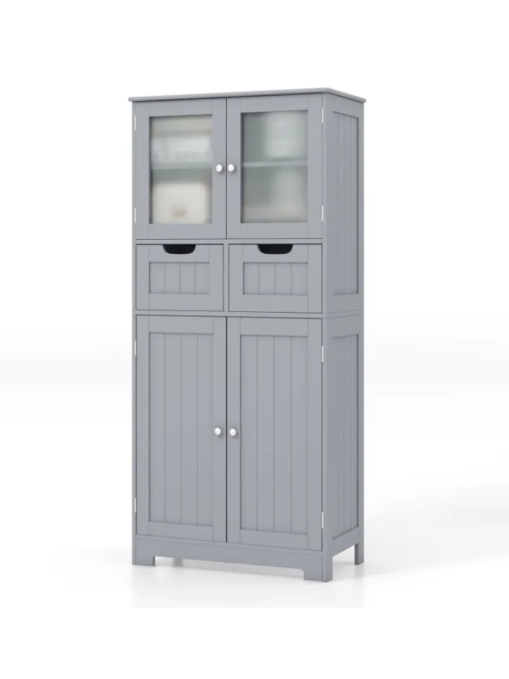 COSTWAY Badmöbel|Badezimmermöbel<Badschrank mit 2 Schubladen in Grau